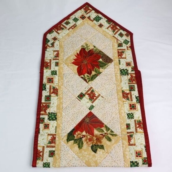 Christmas Table Runner Poinsettia Table Linen Sparkly Red Trim 51.5"x15.5" - Picture 4 of 6